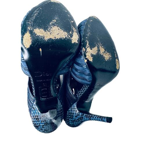 Christian Dior vintage Navy Snakeskin Embossed Open Toe Cutout Booties Size 37 - Picture 5 of 7